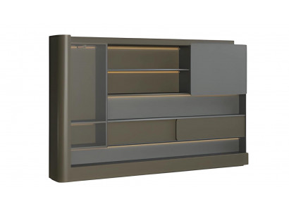 Büroschrank Regalwand Modern Schwarz Grau LED Beleuchtung Aktenschrank Stauraum