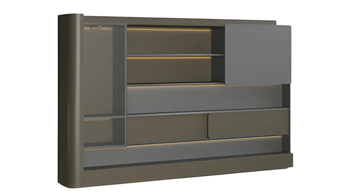Büroschrank Regalwand Modern Schwarz Grau LED Beleuchtung Aktenschrank Stauraum