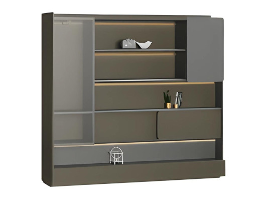 Büroschrank Regalwand Modern Schwarz Grau LED Beleuchtung Stauraum Organizer