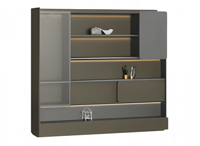 Büroschrank Regalwand Modern Schwarz Grau LED Beleuchtung Stauraum Organizer