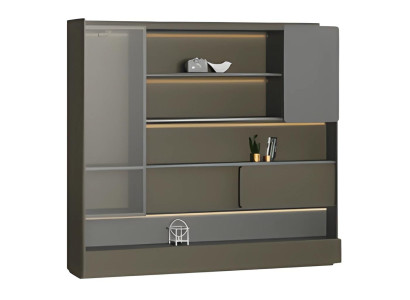 Büroschrank Regalwand Modern Schwarz Grau LED Beleuchtung Stauraum Organizer