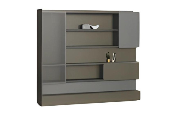 Büroschrank Regalwand Modern Schwarz Grau LED Stauraum Aktenschrank Organizer