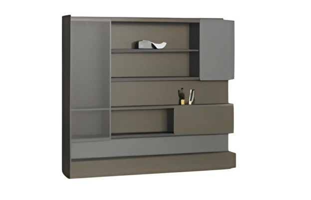 Büroschrank Regalwand Modern Schwarz Grau LED Stauraum Aktenschrank Organizer