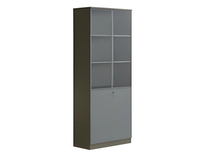 Büroschrank Aktenschrank Modern Schwarz Grau Glas Türen Regal abschließbar Hoch