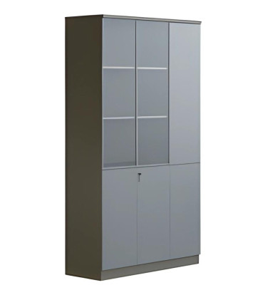 Büroschrank Aktenschrank Modern Grau Glas Türen Regal abschließbar Stauraum Hoch