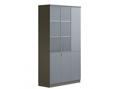 Büroschrank Aktenschrank Modern Grau Glas Türen Regal abschließbar Stauraum Hoch