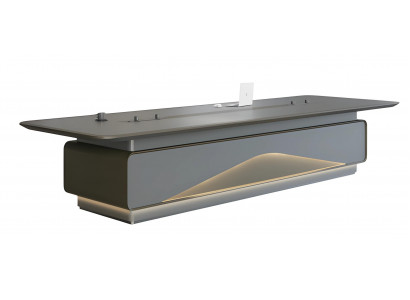 Konferenztisch Besprechungstisch Luxus Grau LED Beleuchtung Technik Kabelkanäle