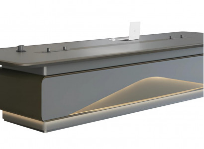 Konferenztisch Besprechungstisch Luxus Grau LED Beleuchtung Technik Kabelkanäle