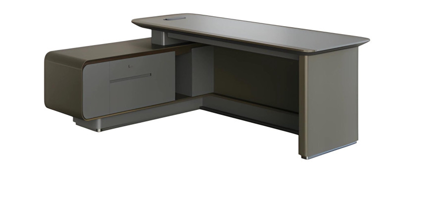 Schreibtisch Chefzimmer Modern Grau Schwarz Winkelschreibtisch Stauraum Design