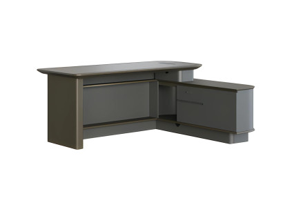 Schreibtisch Chefzimmer Modern Grau Schwarz Winkel Stauraum Kabelkanäle Elegant