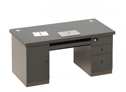 Schreibtisch Bürotisch Schwarz Grau Stauraum Schubladen Kabelkanäle Schloss