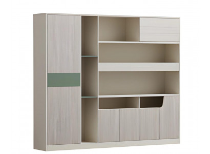 Büroschrank Aktenschrank Regal Modern Beige Grau Türen Fächer Glas Akzent offen