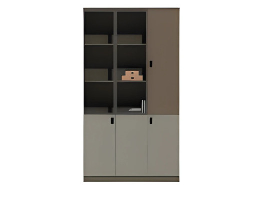 Moderner Büroschrank Braun und Grau mit Regalen und Schranktüren für Büro