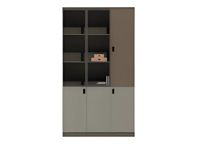 Moderner Büroschrank Braun und Grau mit Regalen und Schranktüren für Büro