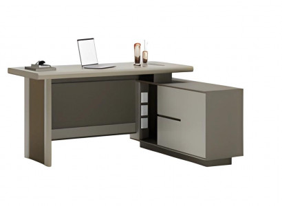 Schreibtisch Grau und Beige mit Schubladen und Ablagefächern Büroorganisation