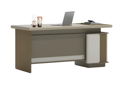 Schreibtisch Braun und Grau mit Schubladen und Stauraum für modernes Büro