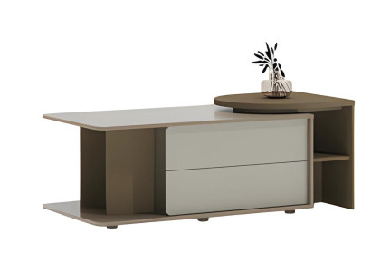 Moderner Couchtisch Beige und Braun mit Ablagefläche und Schubladen Wohnzimmer