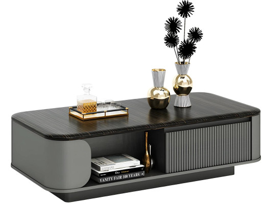 Modern Couchtisch Elegantes Design Schwarze Tischplatte Offene Regalfächer