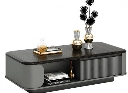 Modern Couchtisch Elegantes Design Schwarze Tischplatte Offene Regalfächer