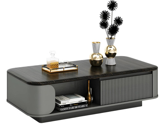 Modern Couchtisch Elegantes Design Schwarze Tischplatte Offene Regalfächer