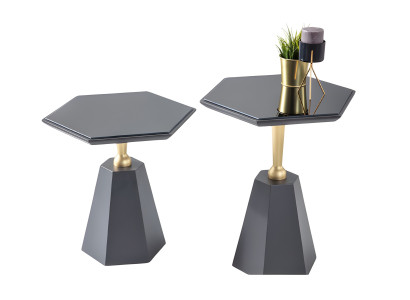 Sechseckige Beistelltische in Grau verbinden Ästhetik und Funktionalität