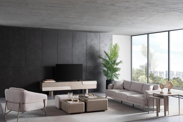 Wohnzimmer Möbelset mit beige Textilbezug modern und stilvoll