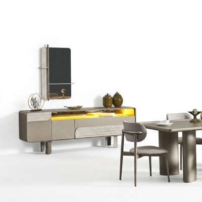 Elegante Beigefarbene Holzkonsole mit Spiegel in Stilvollem Design