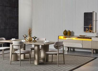 Elegantes Esstisch-Set aus Holz in Beige mit Stühlen und Konsole