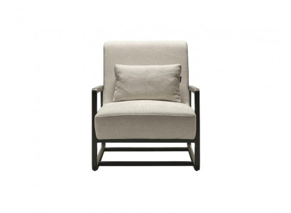 Beiger Textil-Sessel modern mit Holzrahmen