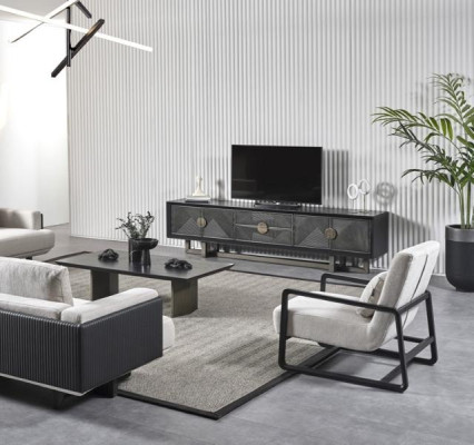 Moderner Wohnzimmermöbel-Set aus Textil in Braun mit Sessel