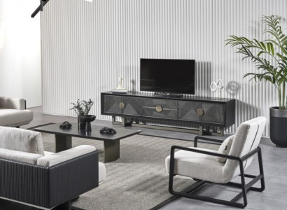 Moderner Wohnzimmermöbel-Set aus Textil in Braun mit Sessel