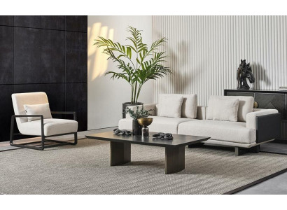 Elegantes Wohnzimmermöbelset aus Holz in Braun mit 3-Sitzer, Sessel