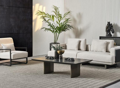 Elegantes Wohnzimmermöbelset aus Holz in Braun mit 3-Sitzer, Sessel