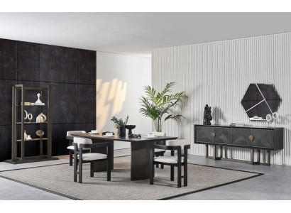 Eleganter Esstisch aus Holz in Braun mit 4 Stühlen, Konsole