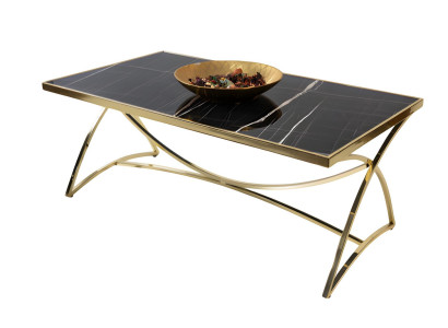 Couchtisch mit spektakulärer Tischplatte und geschwungenen Beinen