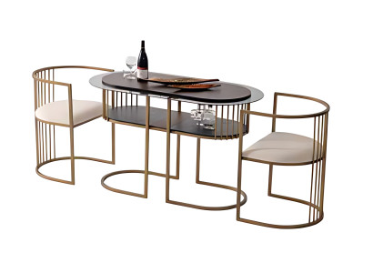 Schmaler Ovaler Tisch Seitentisch mit Sessel Bistro Restaurant Möbel 3tlg