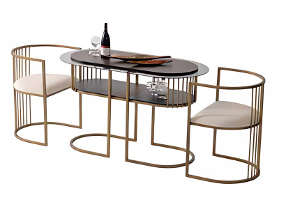 Schmaler Ovaler Tisch Seitentisch mit Sessel Bistro Restaurant Möbel 3tlg