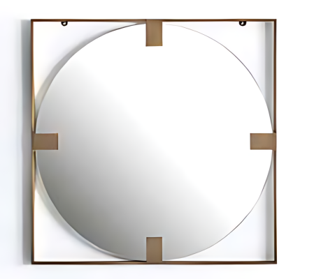 Moderner Wandspiegel rundes Spiegelglas quadratischem Rahmen Wohnzimmer Tisch