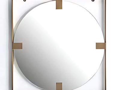 Moderner Wandspiegel rundes Spiegelglas quadratischem Rahmen Wohnzimmer Tisch