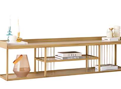 Elegantes TV-Lowboard Holz offenen Fächern und Metallrahmen