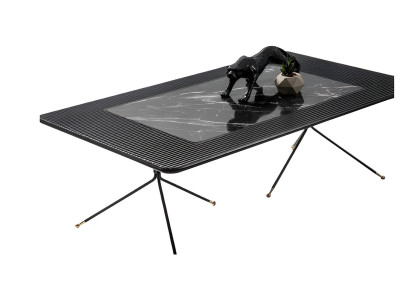 Moderner Couchtisch mit Metallbeinen, rechteckige Form in schwarzer Farbe