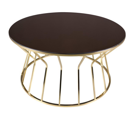 Runder Couchtisch aus Glas mit stabilem Metallgestell in Gold