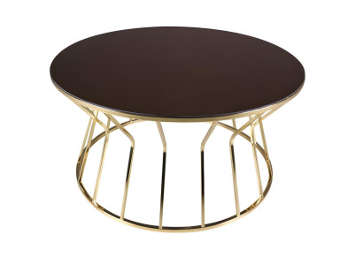 Runder Couchtisch aus Glas mit stabilem Metallgestell in Gold