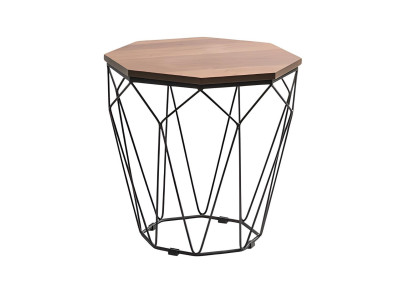 Moderner Couchtisch mit Holzplatte und Metallgestell in Diamantform