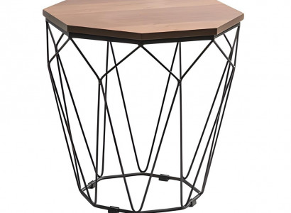 Moderner Couchtisch mit Holzplatte und Metallgestell in Diamantform