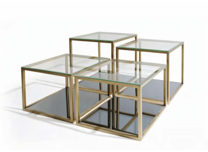 Couchtisch mit Glasplatte Spiegelboden und Metallrahmen 100x100