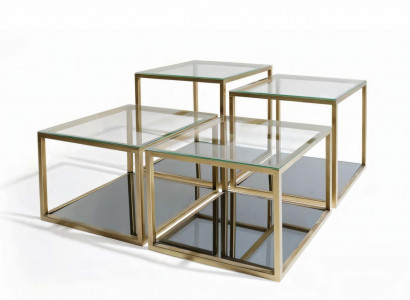 Couchtisch mit Glasplatte Spiegelboden und Metallrahmen 100x100