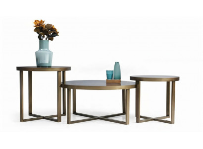 Tischset: Couchtisch & 2 Beistelltische mit Glas & Metall 3tlg Satztisch