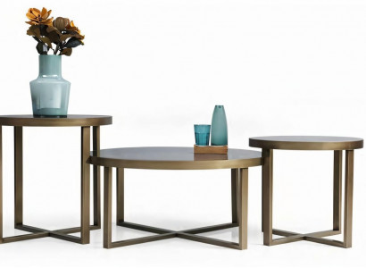 Tischset: Couchtisch & 2 Beistelltische mit Glas & Metall 3tlg Satztisch