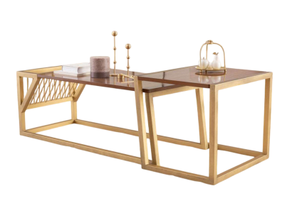 Satztisch Couchtisch aus Nussbaumfurnier mit Ablage 120x50 50x50